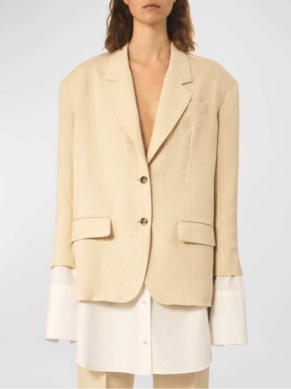 Interior Owens Linen Suit Jacket Blazer, Wheat Beige, Size 4